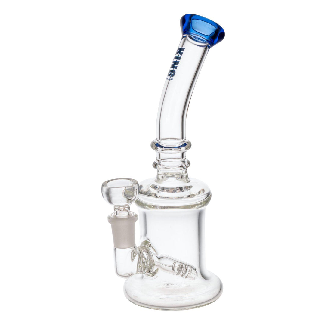 "Blue King Volcano 50mmx8in Inline Bubbler on a white background," - Up N Smoke.