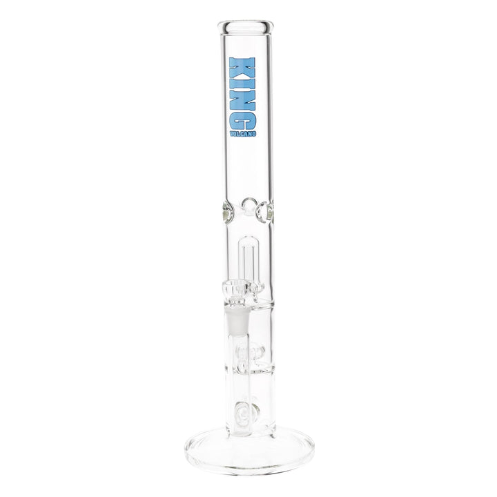 KV 50mm X 17” Double Showerhead Blue Flare Slide Water Pipe displayed on a white background - Up N Smoke
