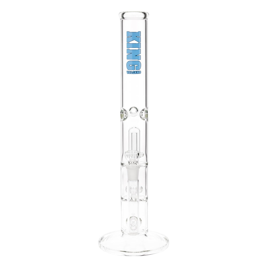 KV 50mm X 17” Double Showerhead Blue Flare Slide Water Pipe displayed on a white background front facing - Up N Smoke