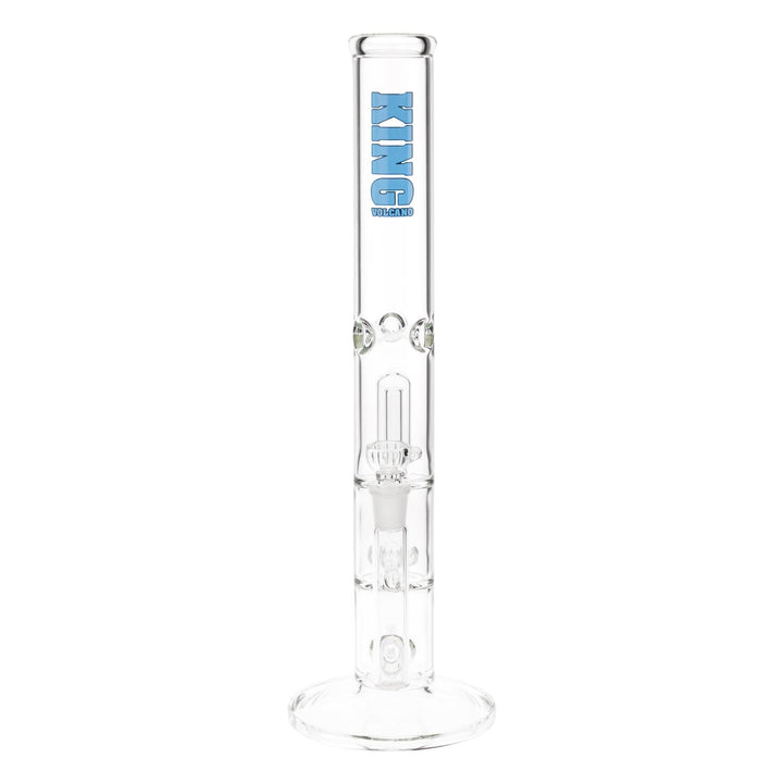 KV 50mm X 17” Double Showerhead Blue Flare Slide Water Pipe displayed on a white background front facing - Up N Smoke