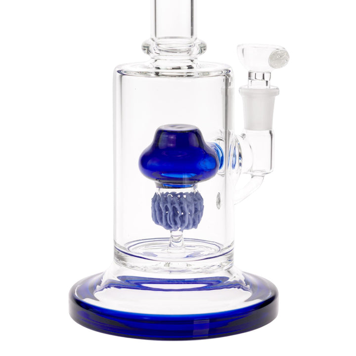 KV 65mm X 10” Matrix Perc Fixed Flare Water Pipe displayed on a white background close up on the perculator - Up N Smoke