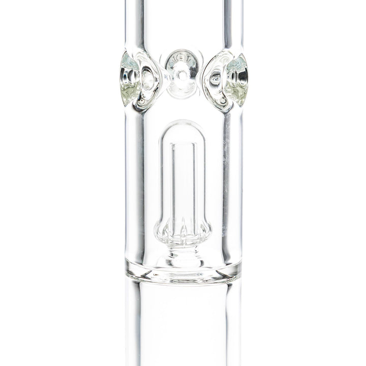 "Close-up of the showerhead percolator within a King Volcano 50mmx15'' Single Chamber Beaker on a white background," - Up N Smoke.