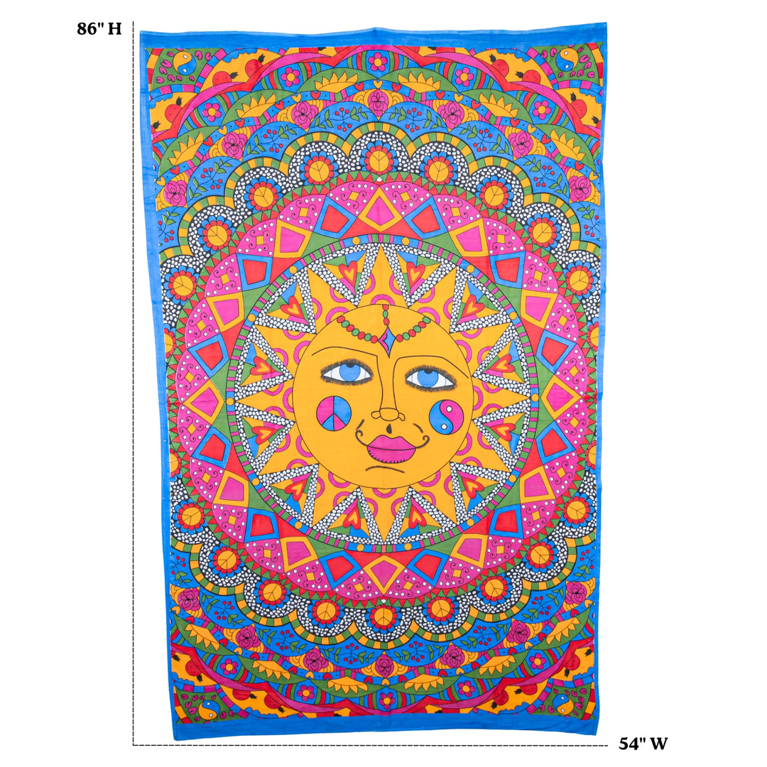 Kaleidoscope Sun Tapestry on a white background with measurements - Up N Smoke