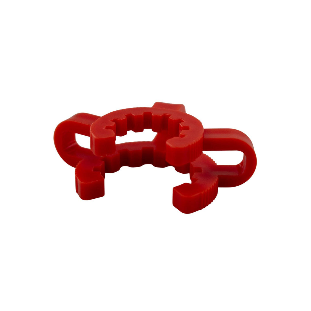 "Side angle of a red Keck Clip that is used to secure nectar collectors to their tips," - Up N Smoke.