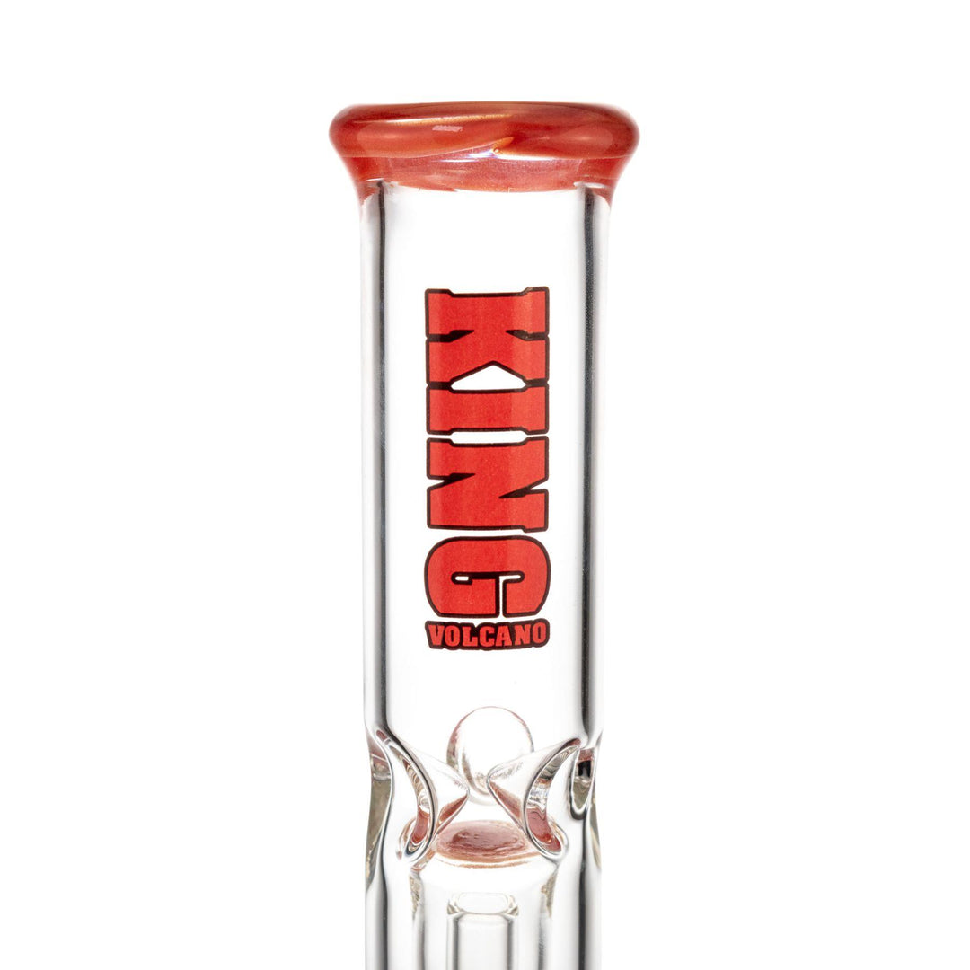 "Close-up of a the red lip and logo decal on a King Volcano 38mmx12'' Wrap Flare," - Up N Smoke.