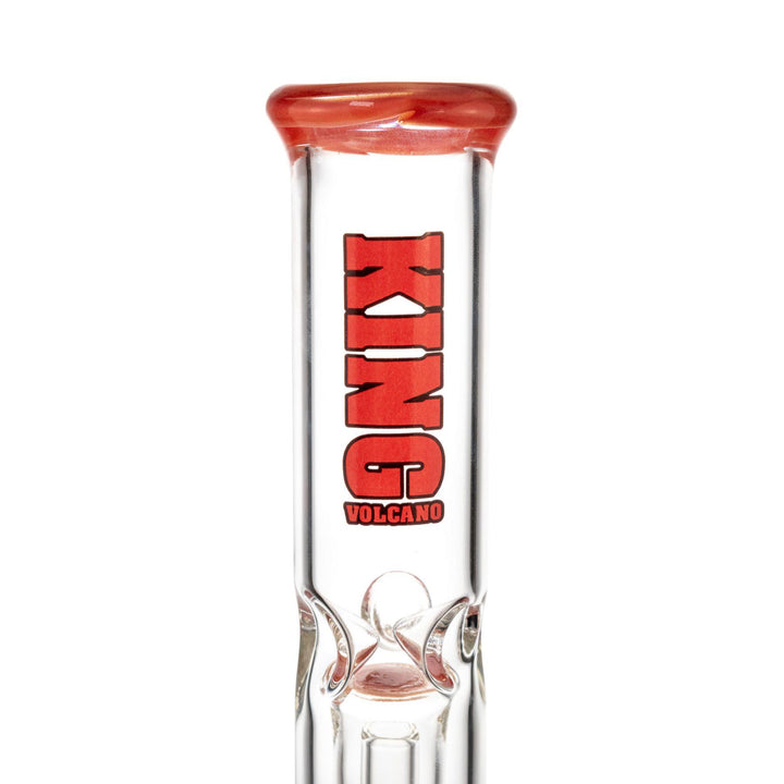 "Close-up of a the red lip and logo decal on a King Volcano 38mmx12'' Wrap Flare," - Up N Smoke.