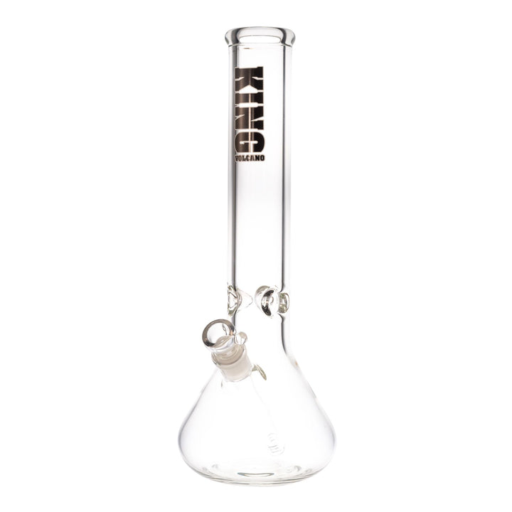 "Clear glass King Volcano beaker with a black logo near the mouthpiece," - Up N Smoke.