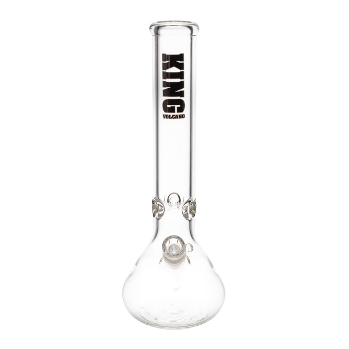 "Clear glass beaker with a black King Volcano logo near the mouthpiece," - Up N Smoke.