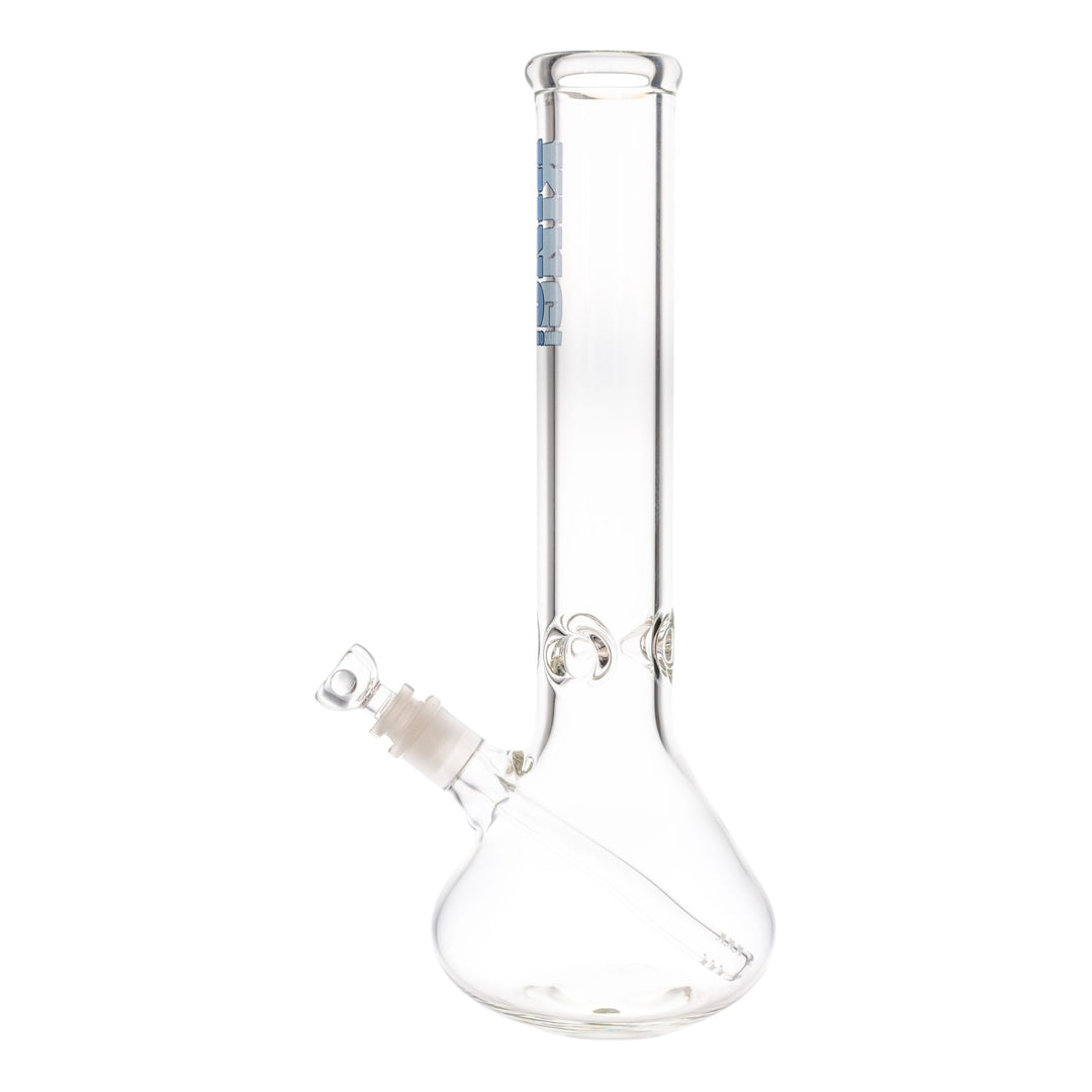 "Left-side of a clear beaker handcrafted by King Volcano in America," - Up N Smoke.
