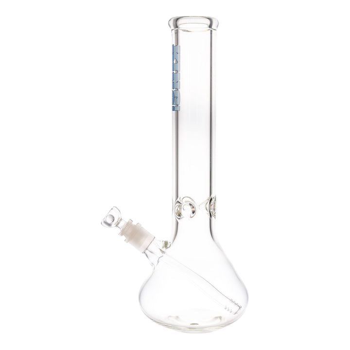"Left-side of a clear beaker handcrafted by King Volcano in America," - Up N Smoke.