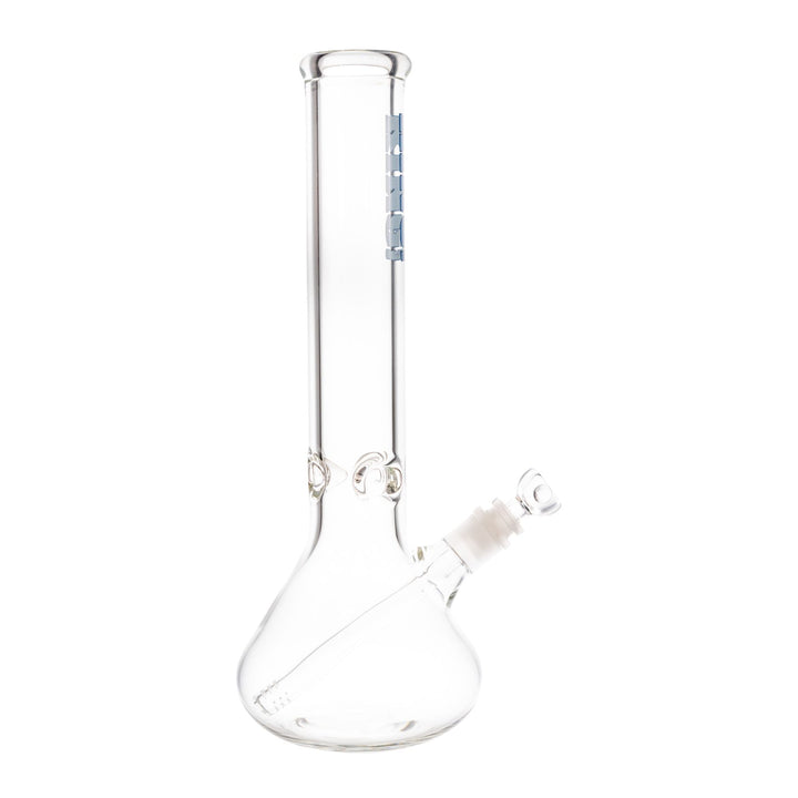 "Right-side of a clear beaker with a light blue King Volcano logo near the mouthpiece," - Up N Smoke.