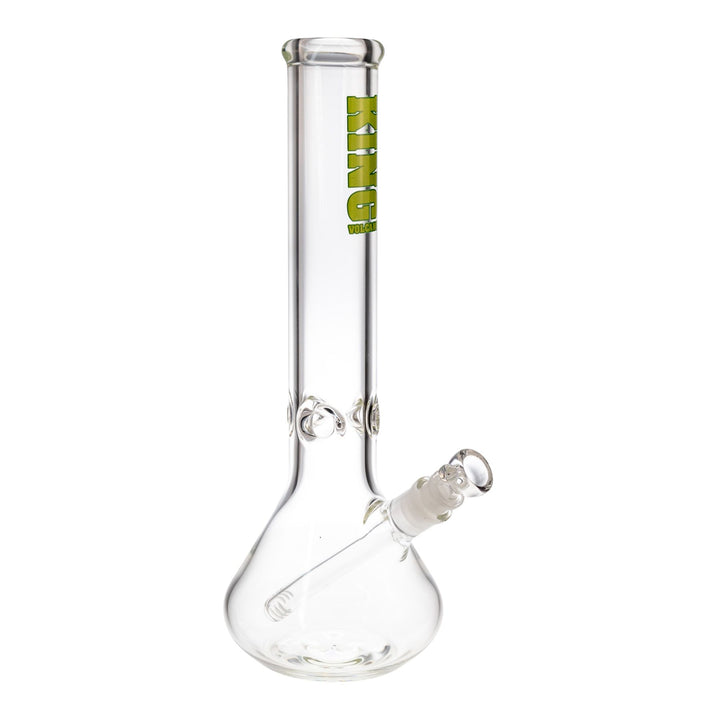 "Right side of an American-made King Volcano 50mmx14'' Beaker. This piece features a diffused downstem and a three-prong ice pinch," - Down to Earth.