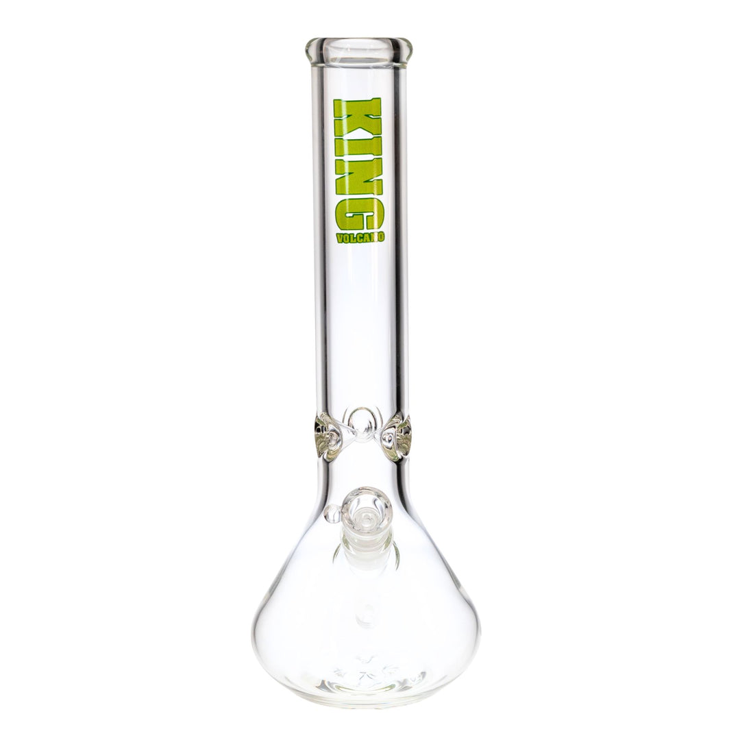 "Full frontal view of a King Volcano 50mmx14in water pipe. This piece features a three-prong ice pinch and a diffused downstem," - Down to Earth.