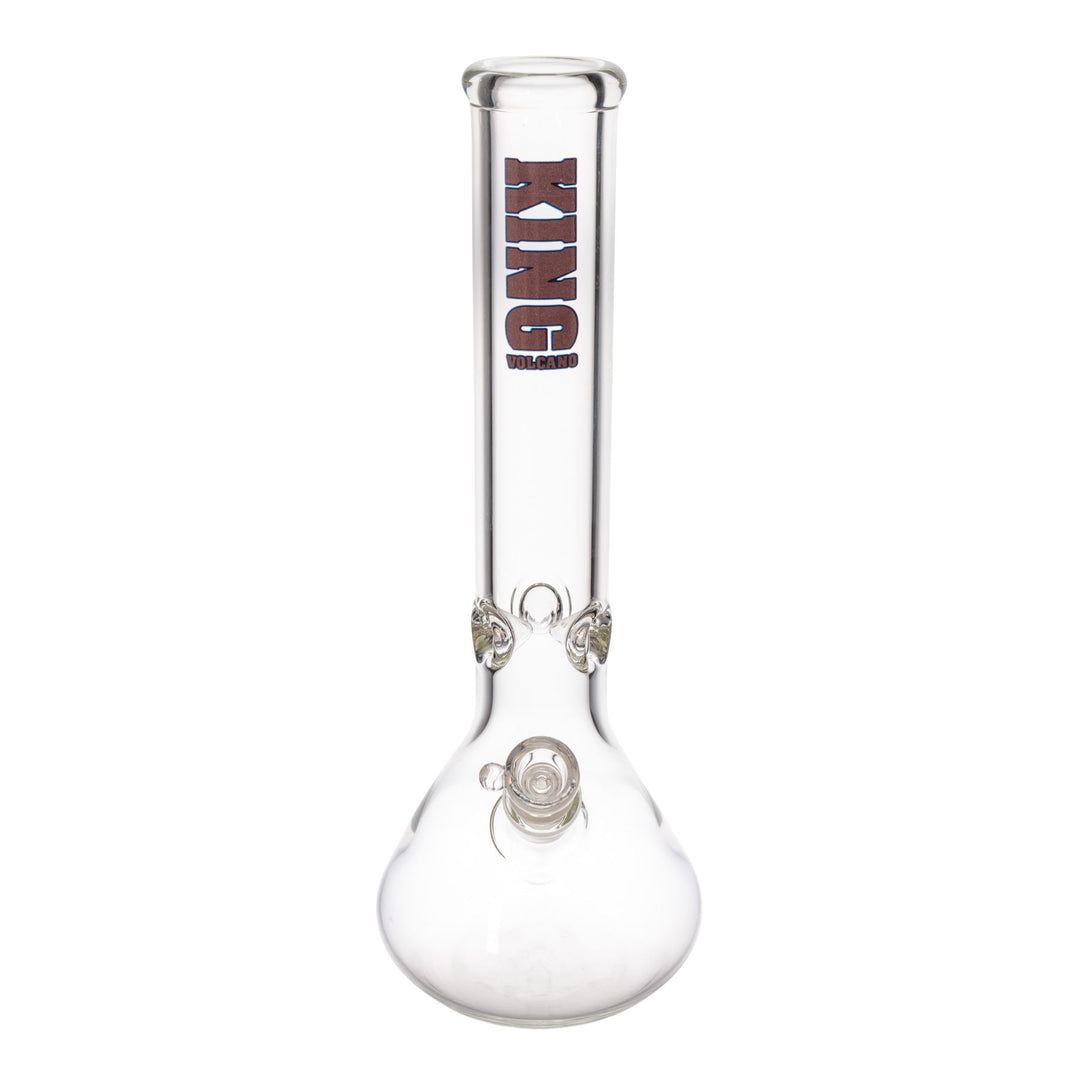 "Front-view of a King Volcano 50mmx14'' Beaker with their logo in purple near the mouthpiece," - Up N Smoke.