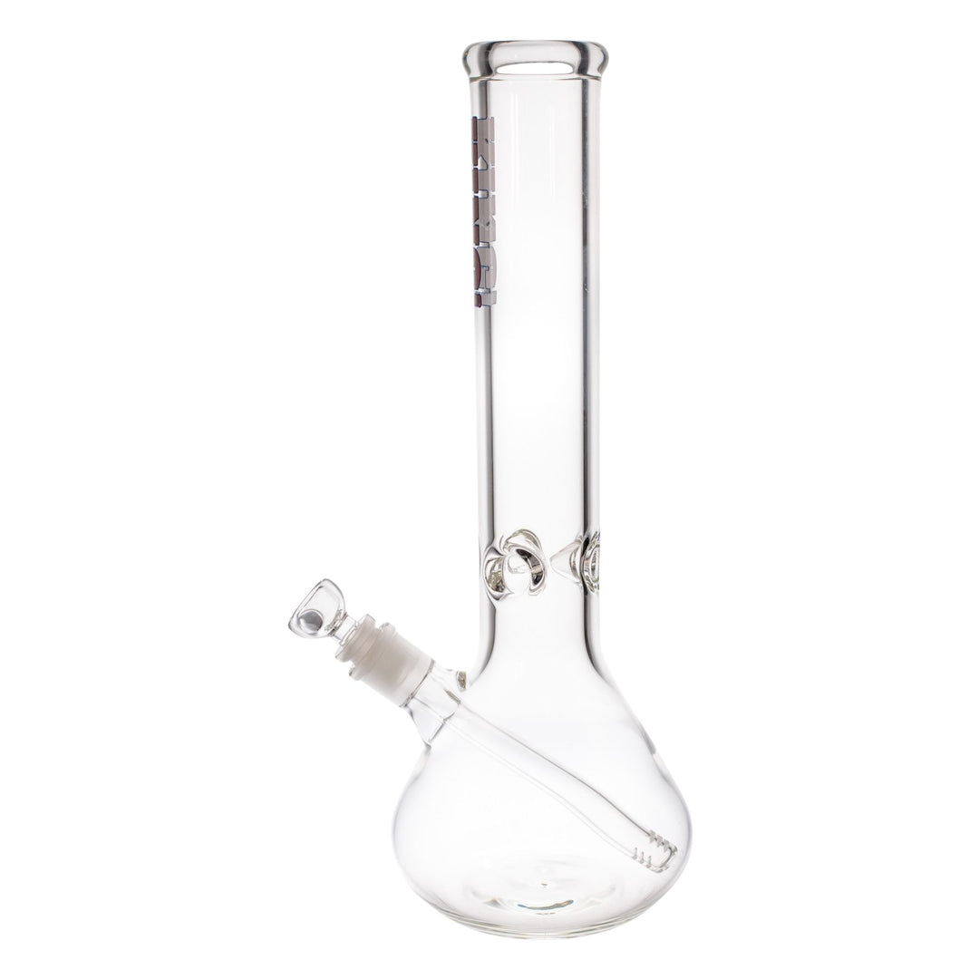 "Left-side of a clear beaker handcrafted in America by King Volcano," - Up N Smoke.