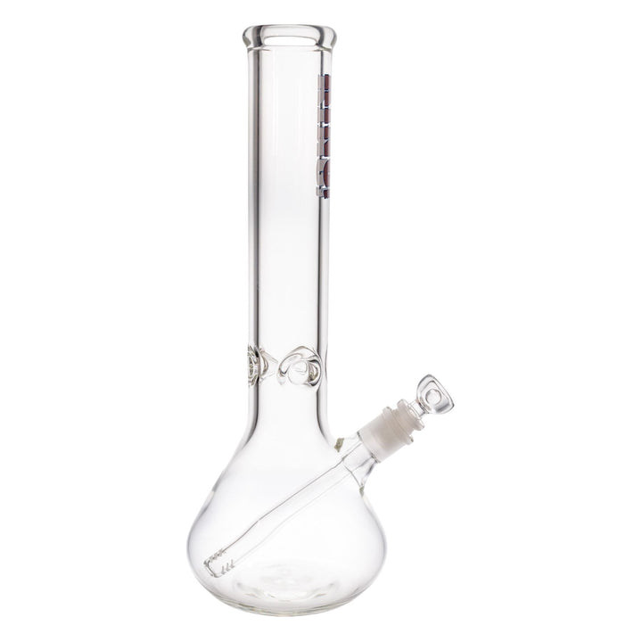 "Right-side of a King Volcano 50mmx14'' clear glass beaker with a purple logo near the mouthpiece," - Up N Smoke.