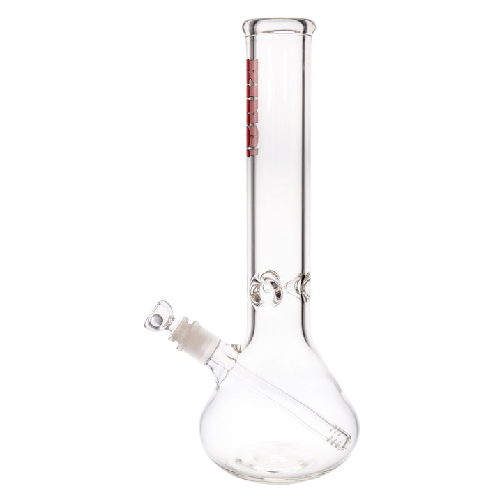 "Left-side of a 50mmx14'' King Volcano Beaker with a red logo near the mouthpiece. This water pipe features a three-prong ice pinch and a diffused downstem," - Up N Smoke.