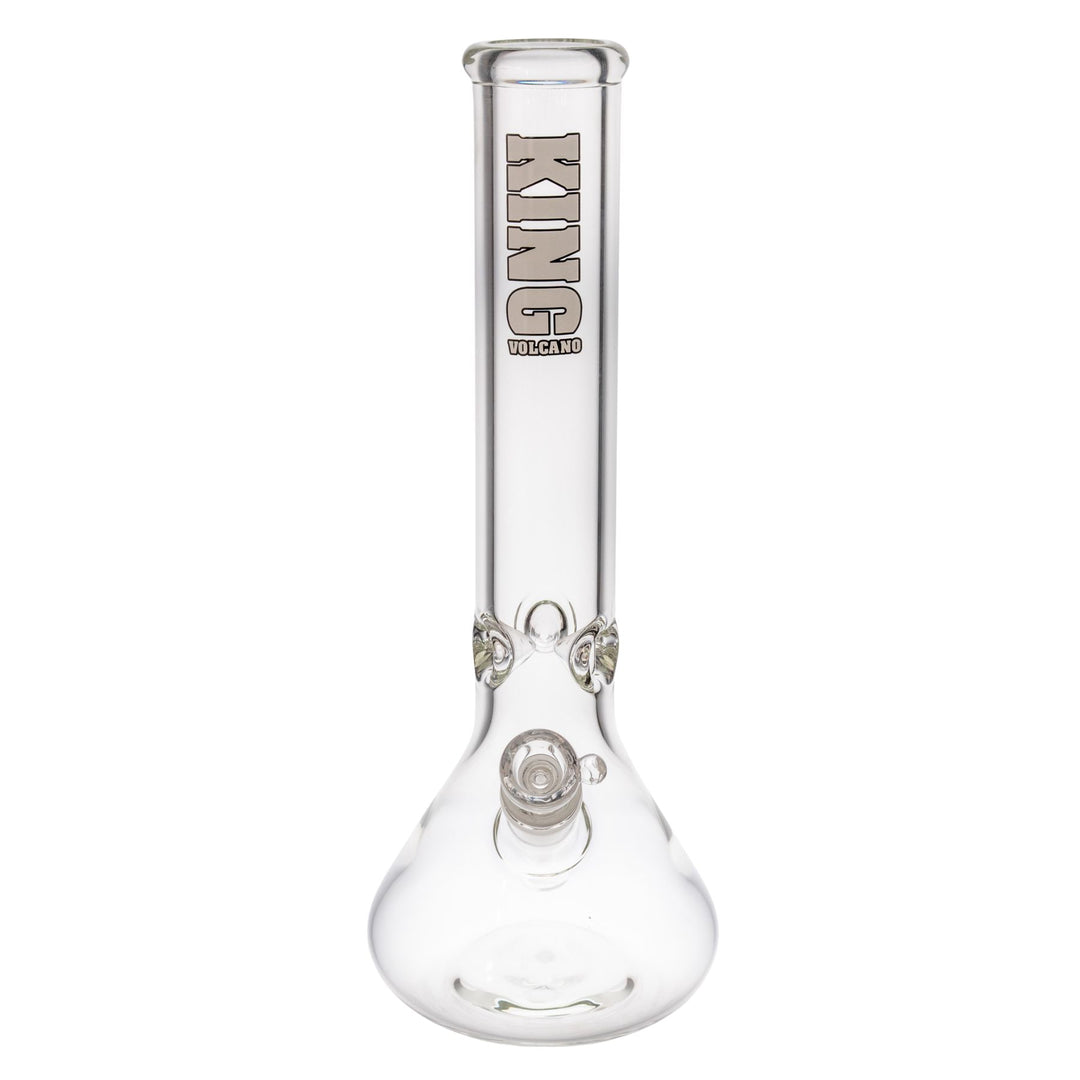 "Front of a King Volcano 50mmx14'' Beaker with a white logo near the mouthpiece," - Up N Smoke.
