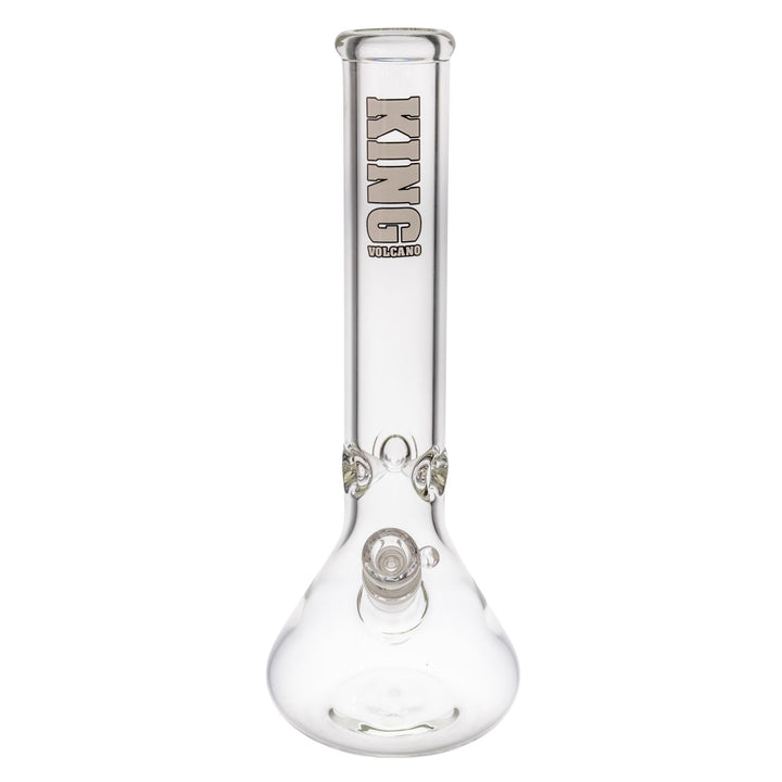 "Front of a King Volcano 50mmx14'' Beaker with a white logo near the mouthpiece," - Up N Smoke.