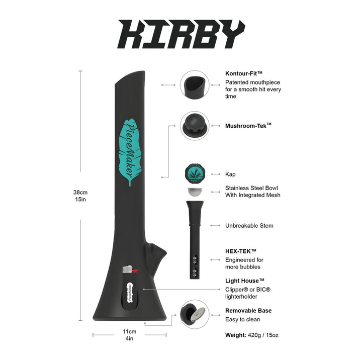 "Graphic showing all the features of a PieceMaker Silicone Water Pipe," - Up N Smoke.