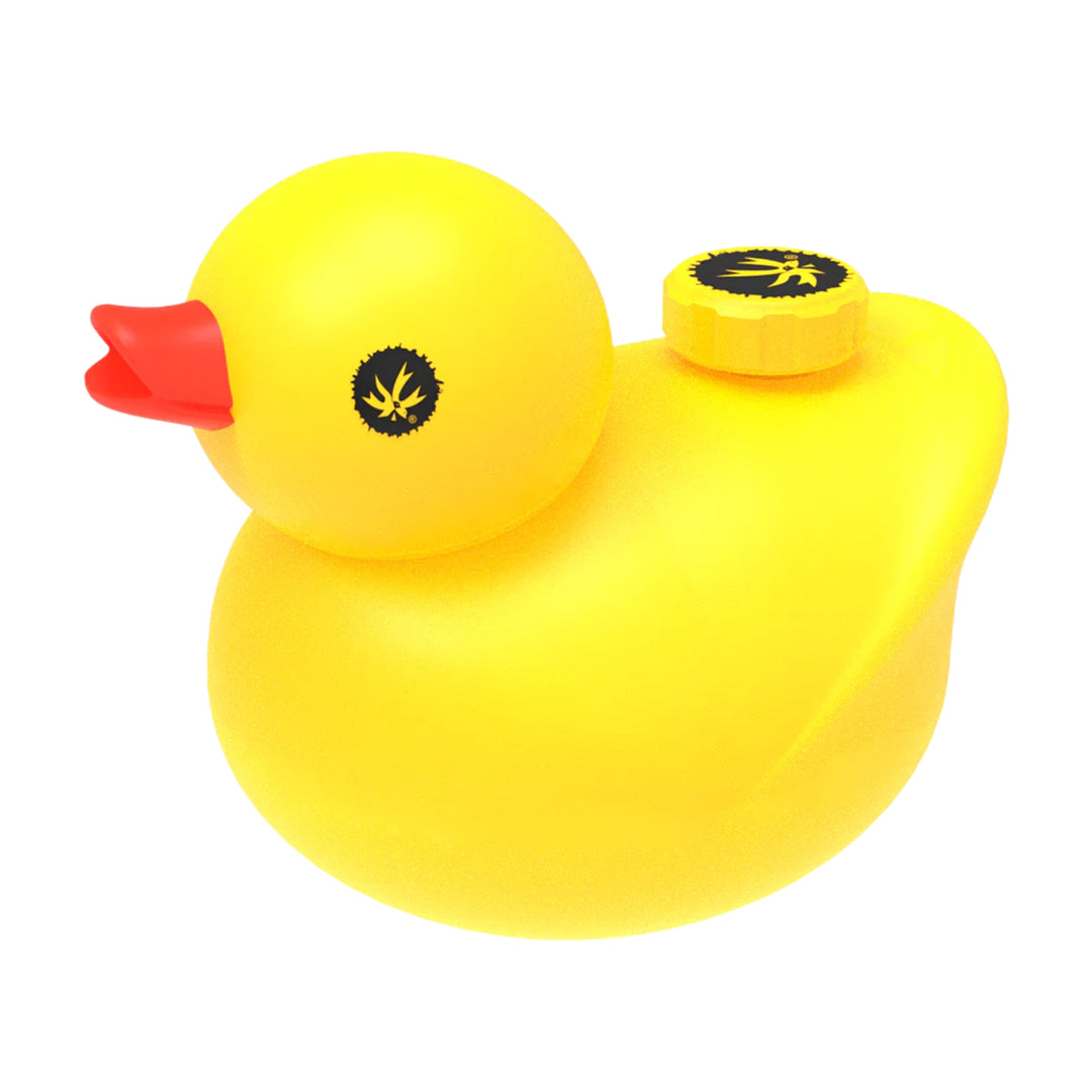 Yellow silicone duck with a red beak on a white background water pipe - Up N Smoke