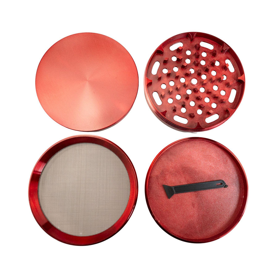 "Four compartments of a Large Red Grinder separated to showcase each aspect of this tool," - Up N Smoke. 