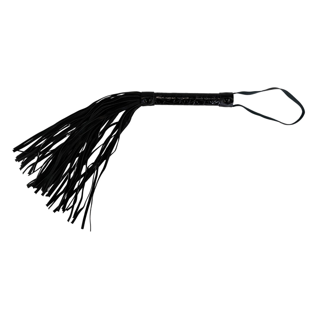 Leather Flogger Whip displayed on a white background side angle - Up N Smoke