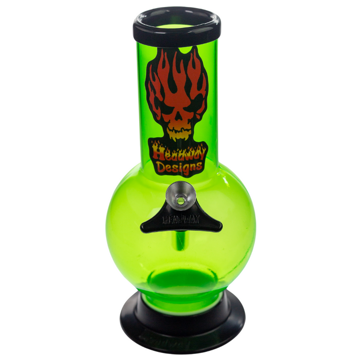 Front view of a small green Headway Designs water pipe. This piece features a bubble chamber at the base, making hits smooth and adding to the appearance of the water pipe. - Up N Smoke.