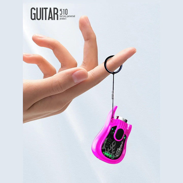"An open hand holding a string connected to a pink Lookah Guitar 510 Cartridge Battery," - Up N Smoke.