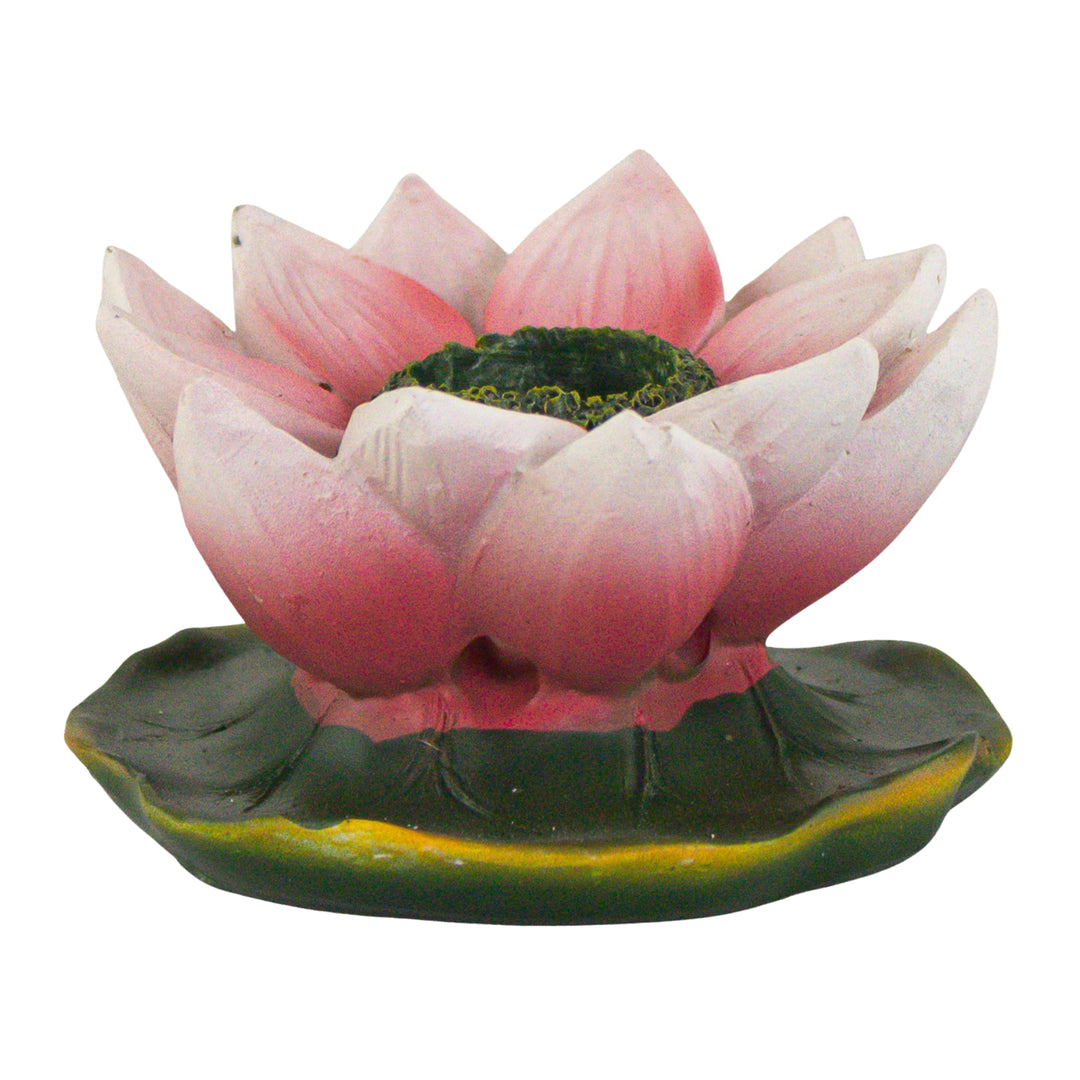 Lotus BackFlow Incense Burner with cone front facing on a white background - Up N Smoke