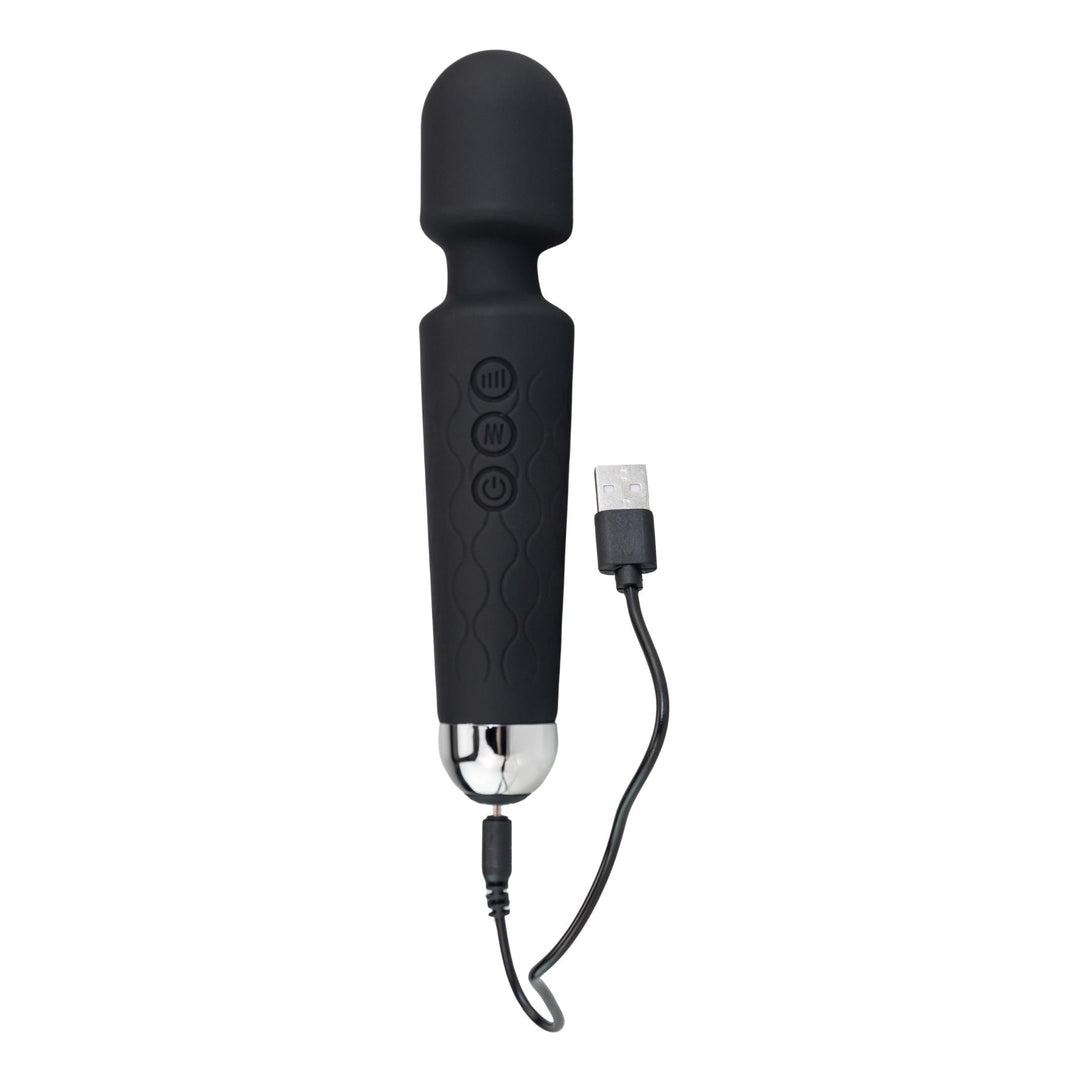 Massaging Vibrator Wand black color with charger on a white background - Up N Smoke