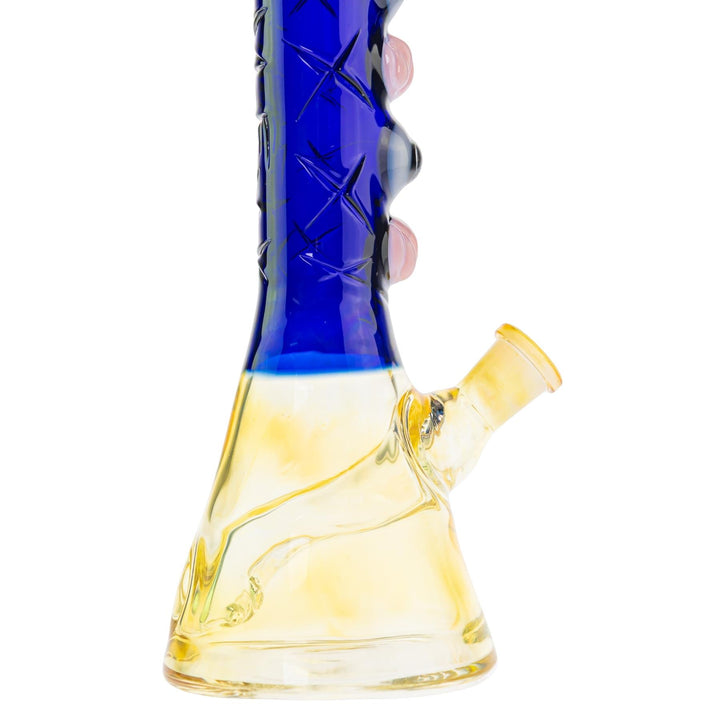 McFly Sculpted Rip Curl Water Pipe Blue color way on a white background downstem right angle close up  - Up N Smoke
