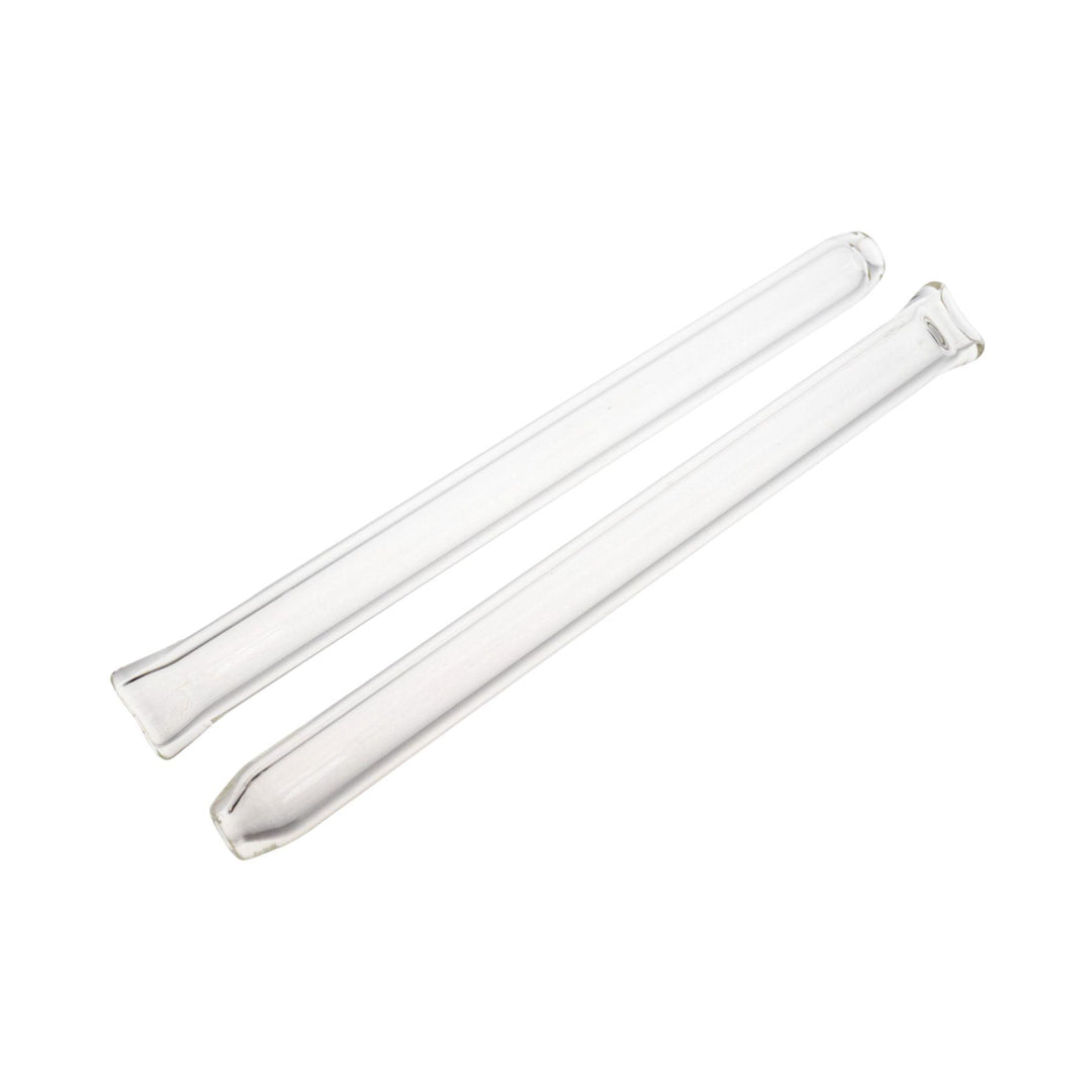 "Diagonal-view of two clear glass Merican Nectar Collectors that are approximately 5.75'' long on a white background," - Up N Smoke.