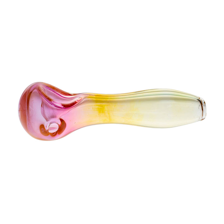 Side left view of a gold fumed spoon with a pink base. - Up N Smoke.