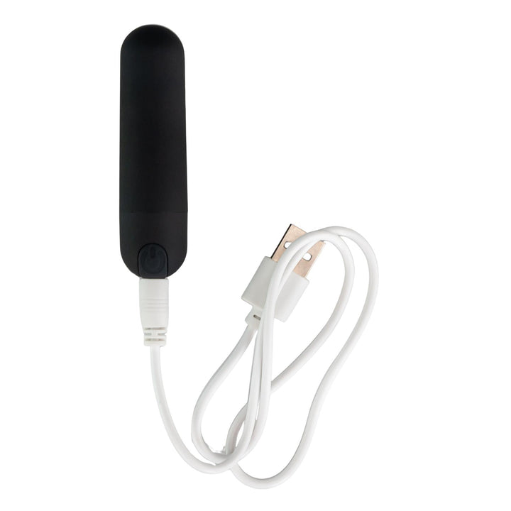 Mini Bullet Vibrator black color with charger on a white background - Up N Smoke