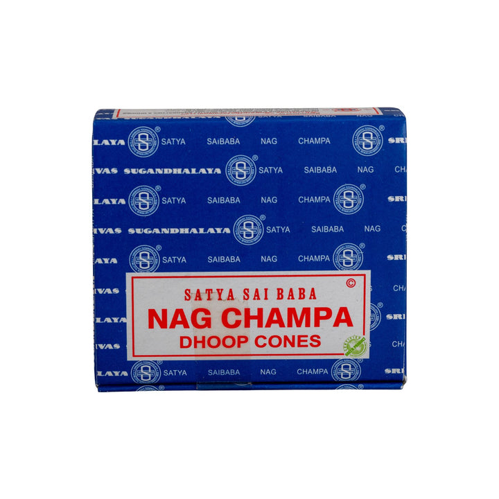 Box of Satya Sai Baba Nag Champa Dhoop Cones on a white background