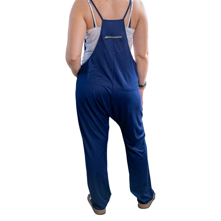 Spaghetti Strap Jumpsuit with Pockets on a white background back angle - Up N Smoke 