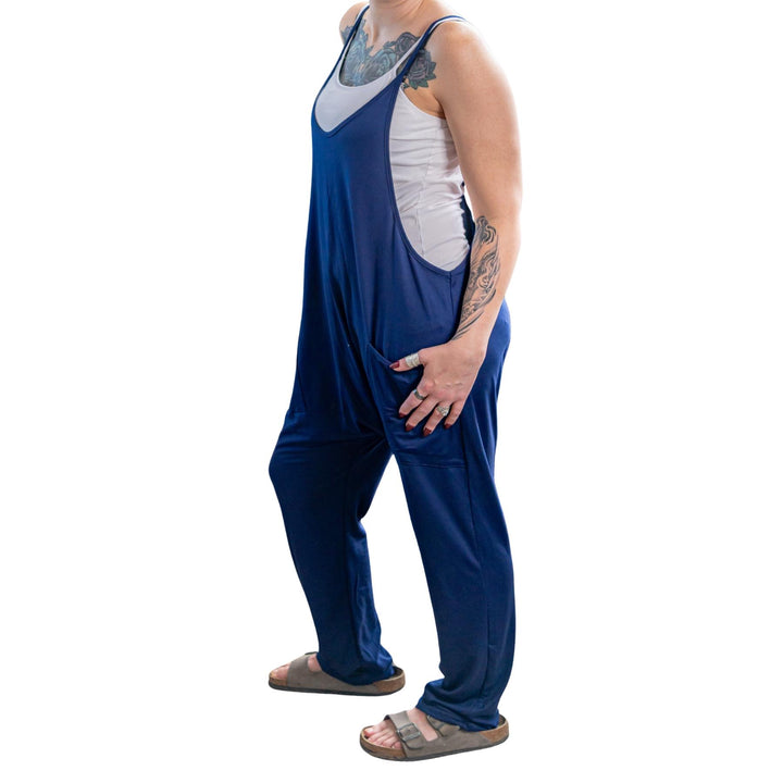 Spaghetti Strap Jumpsuit with Pockets on a white background side angle - Up N Smoke 