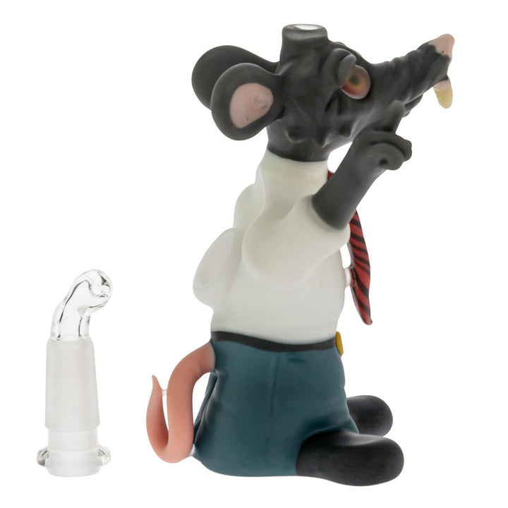 Nico Cray X Ethan Windy Heady Set Collab rat bubbler right side angle with downstem removed on a white background - Up N Smoke