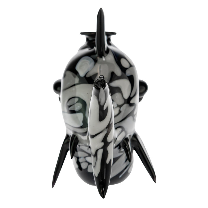 "Backside of a Niko Cray Heady Water Pipe, showing the mouthpiece on the back fin," - Up N Smoke.