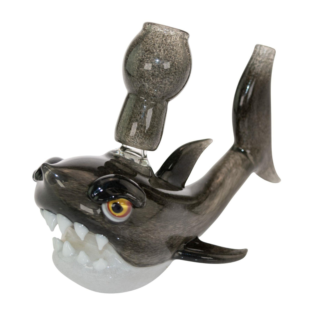 "Slightly angled left side view of a Niko Cray Shark Water Pipe on a white background," - Up N Smoke.