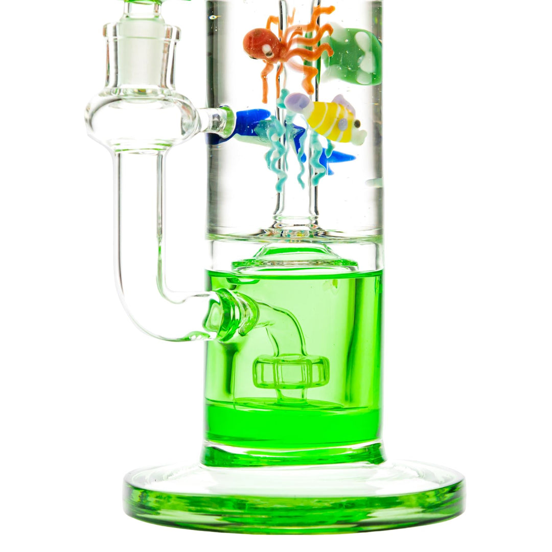 Ocean Life Glycerin Water Pipe on a white background perc angle - Up N Smoke
