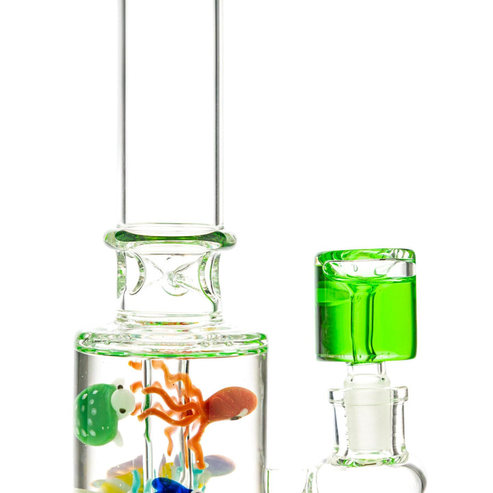 Ocean Life Glycerin Water Pipe on a white background neck angle - Up N Smoke