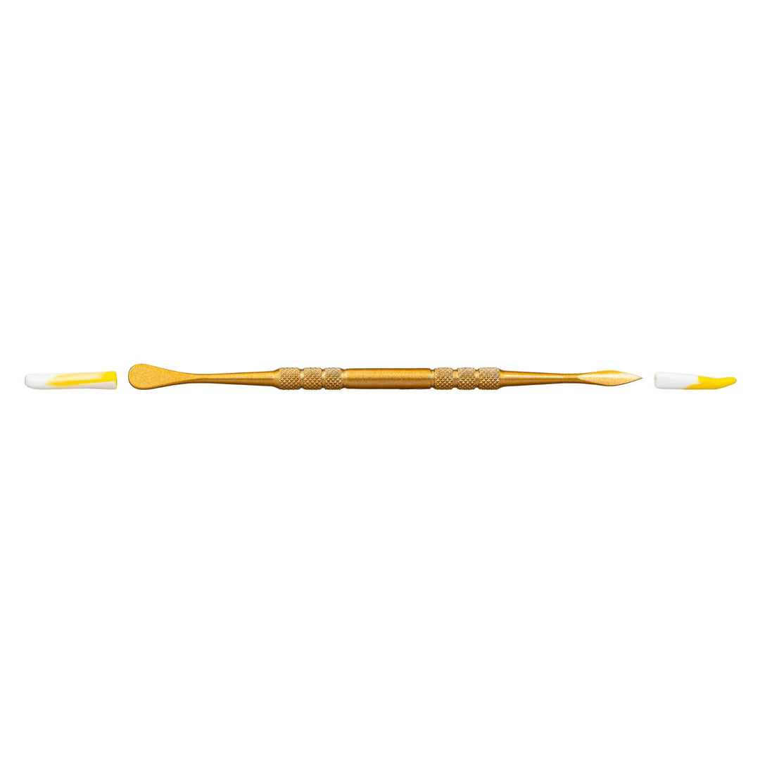The Ooze Dabber with Silicone Tips Gold color with tips off on a white background - Up N Smoke