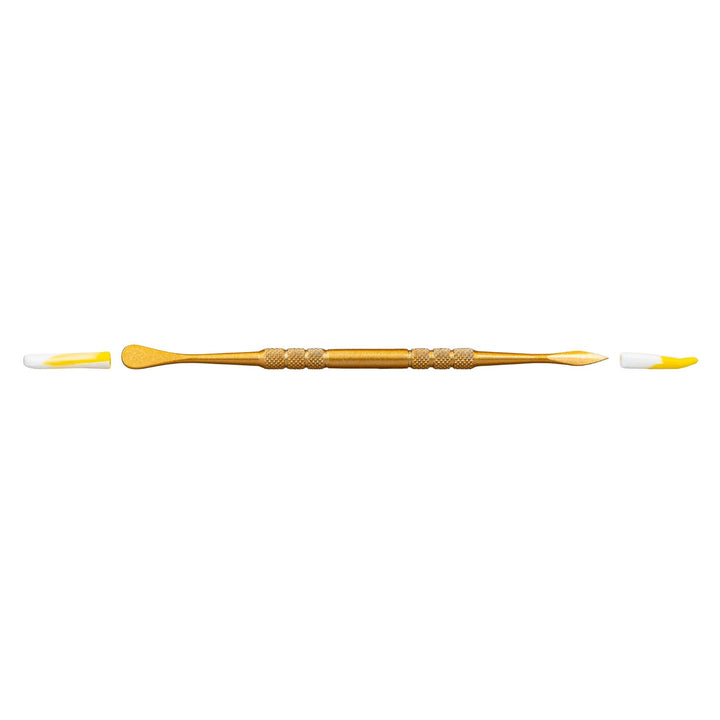 The Ooze Dabber with Silicone Tips Gold color with tips off on a white background - Up N Smoke