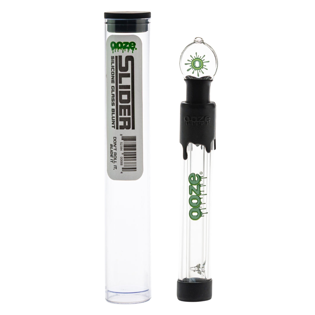 Ooze Glass Slide Blunt black version out of case holder on a white background - Up N Smoke