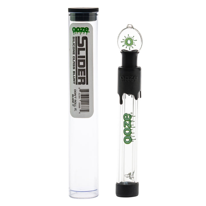Ooze Glass Slide Blunt black version out of case holder on a white background - Up N Smoke