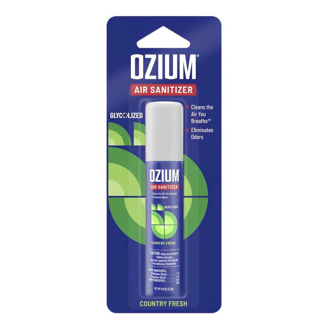 Ozium Air Sanitizer Spray 0.8oz Country Fresh scent displayed on a white background - Up N Smoke