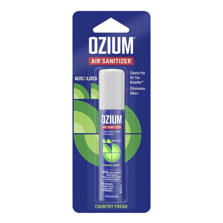 Ozium Air Sanitizer Spray 0.8oz Country Fresh scent displayed on a white background - Up N Smoke