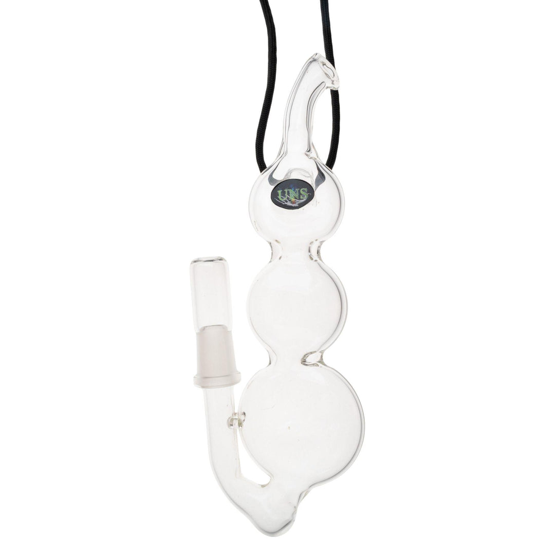 "Clear Triple Disc Pendant Pipe that can be worn around the neck," - Up N Smoke.